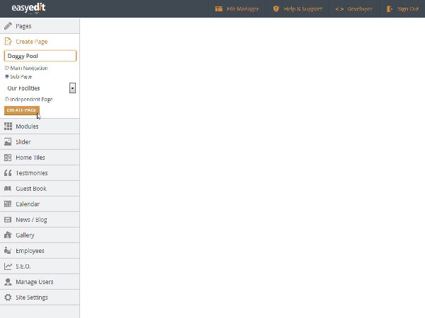 create a page in Easy Edit