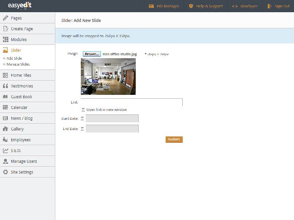 add a slider in Easy Edit