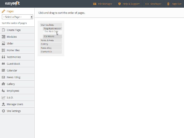 sorting pages in Easy Edit